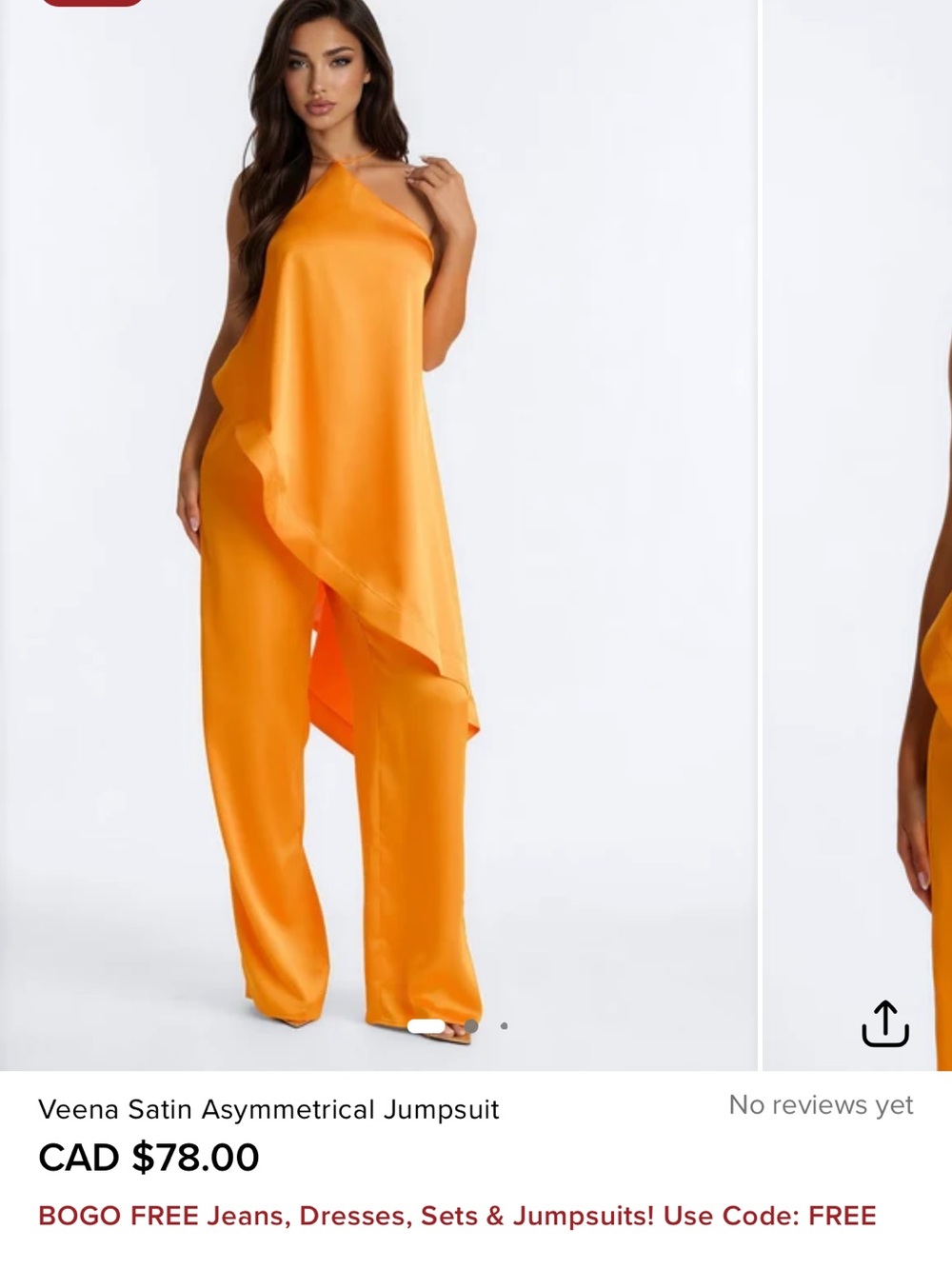 Fashion Nova Veena Satin Asymmetrical Jumpsuit in Orange